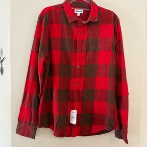 NWT Abound Red and Brown Casual Plaid Flannel Button Down Shirt Men’s Size Large